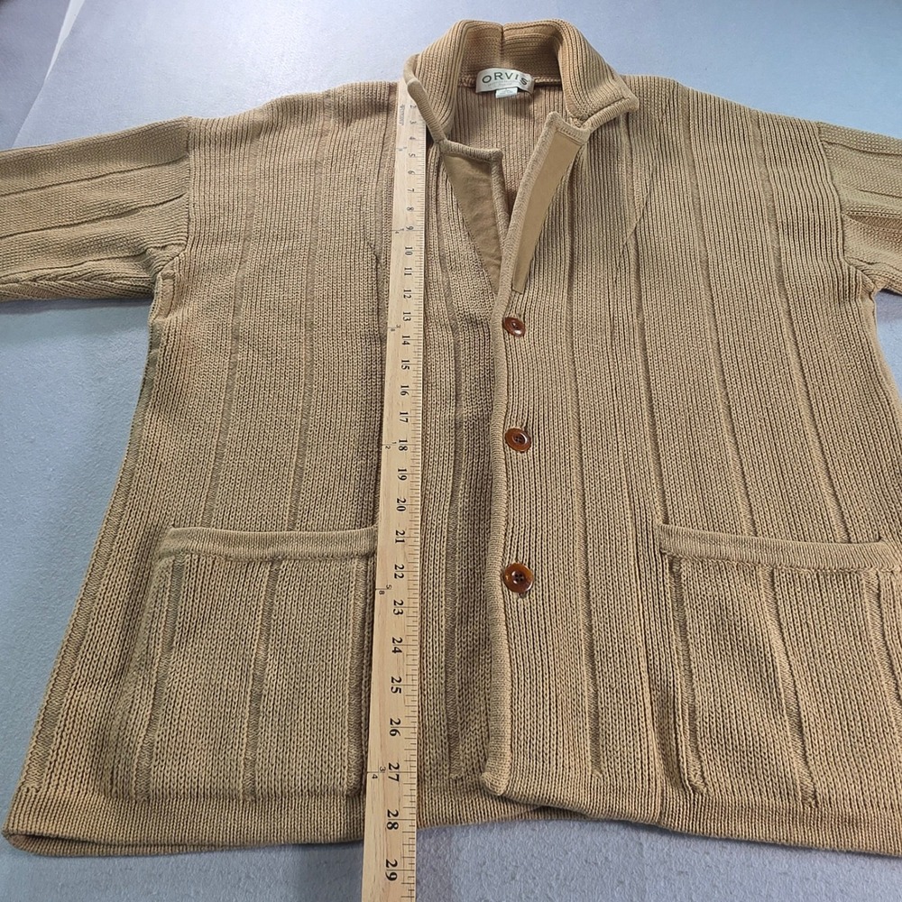 Orvis Vintage 90s Hawker Heavy Ribbed Knit Cardigan Sweater Elbow Patches Large - Picture 6 of 8